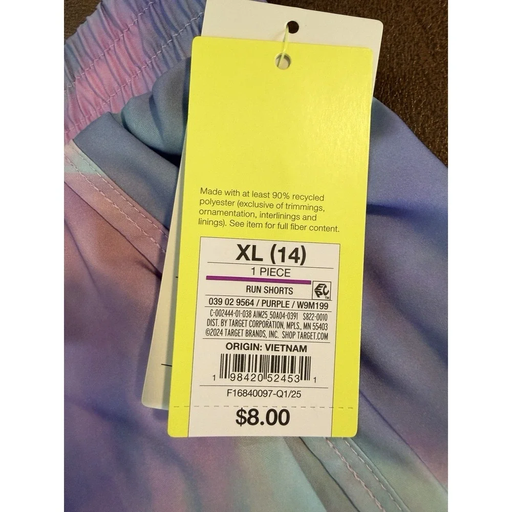 All In Motion Girls Run Shorts Mid-Rise - Tie Dye Purple - XL (14)